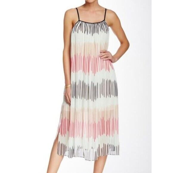 Alice + Olivia Pleated Silk Chiffon Maxi Dress Pastel Stripe Size Small - Picture 1 of 9